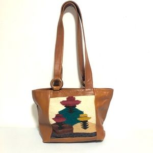 Columbian Leather & Woven Motif Shoulder Bag